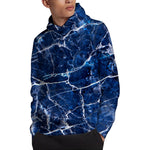 Blue White Marble Print Pullover Hoodie