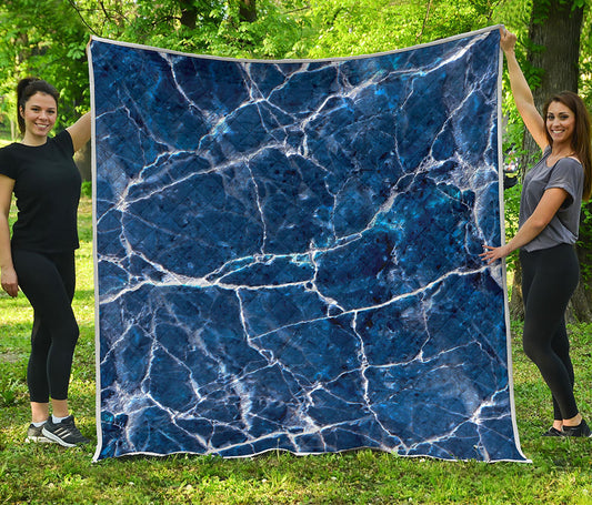 Blue White Marble Print Quilt