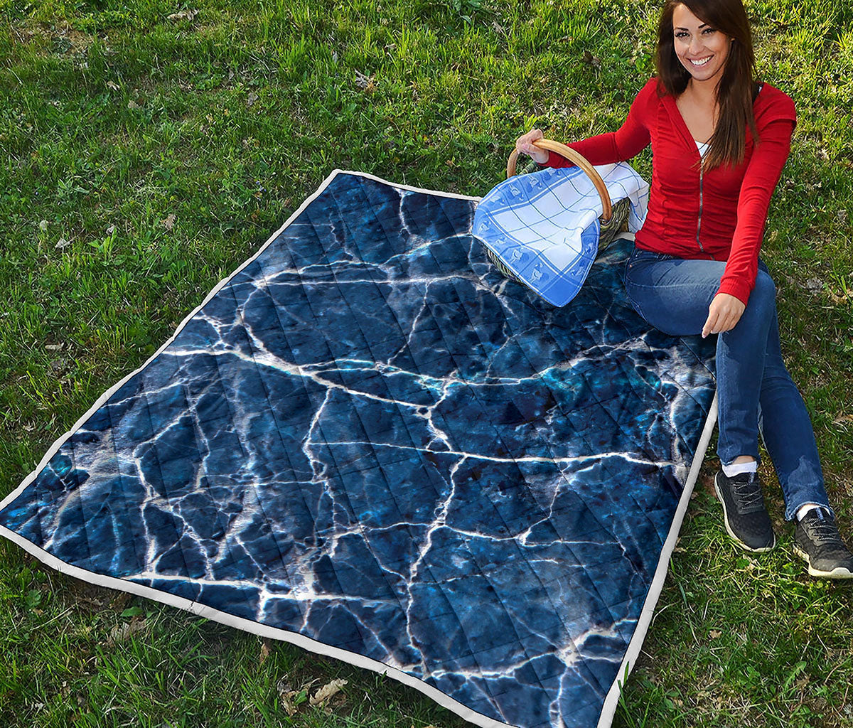 Blue White Marble Print Quilt