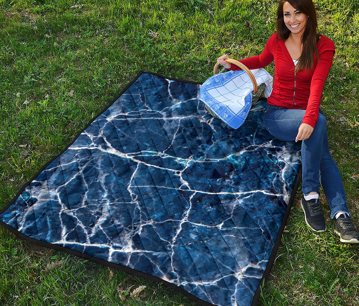Blue White Marble Print Quilt