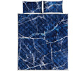 Blue White Marble Print Quilt Bed Set