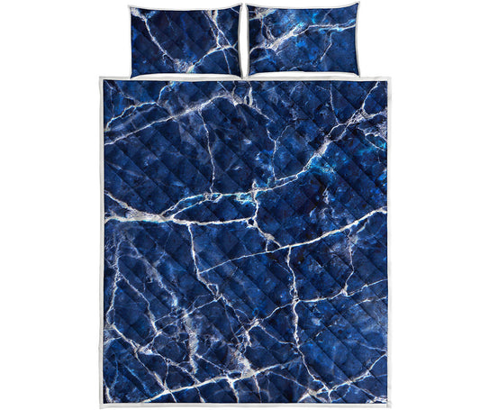 Blue White Marble Print Quilt Bed Set