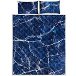Blue White Marble Print Quilt Bed Set