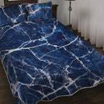 Blue White Marble Print Quilt Bed Set
