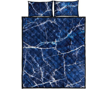 Blue White Marble Print Quilt Bed Set