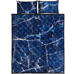 Blue White Marble Print Quilt Bed Set