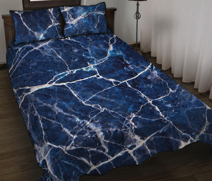 Blue White Marble Print Quilt Bed Set