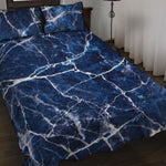 Blue White Marble Print Quilt Bed Set