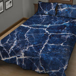 Blue White Marble Print Quilt Bed Set