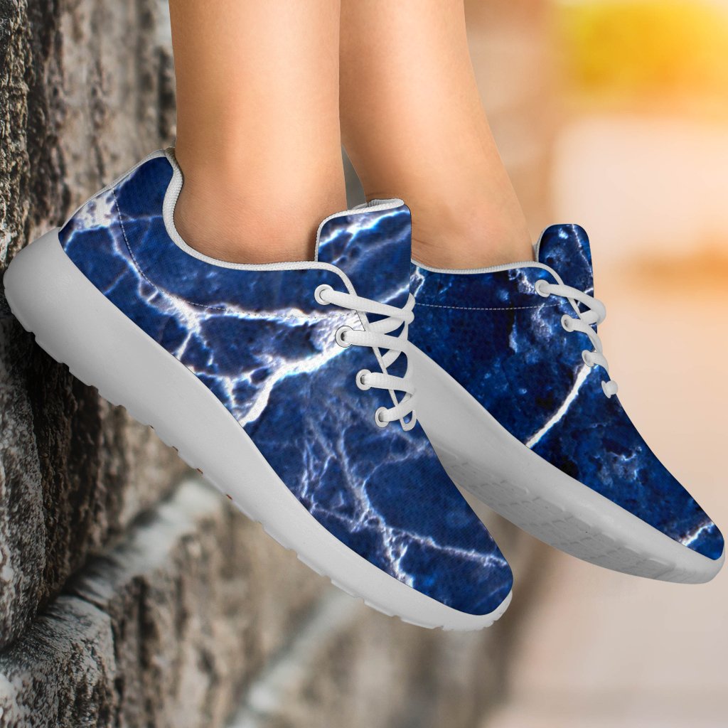 Blue White Marble Print Sport Shoes GearFrost