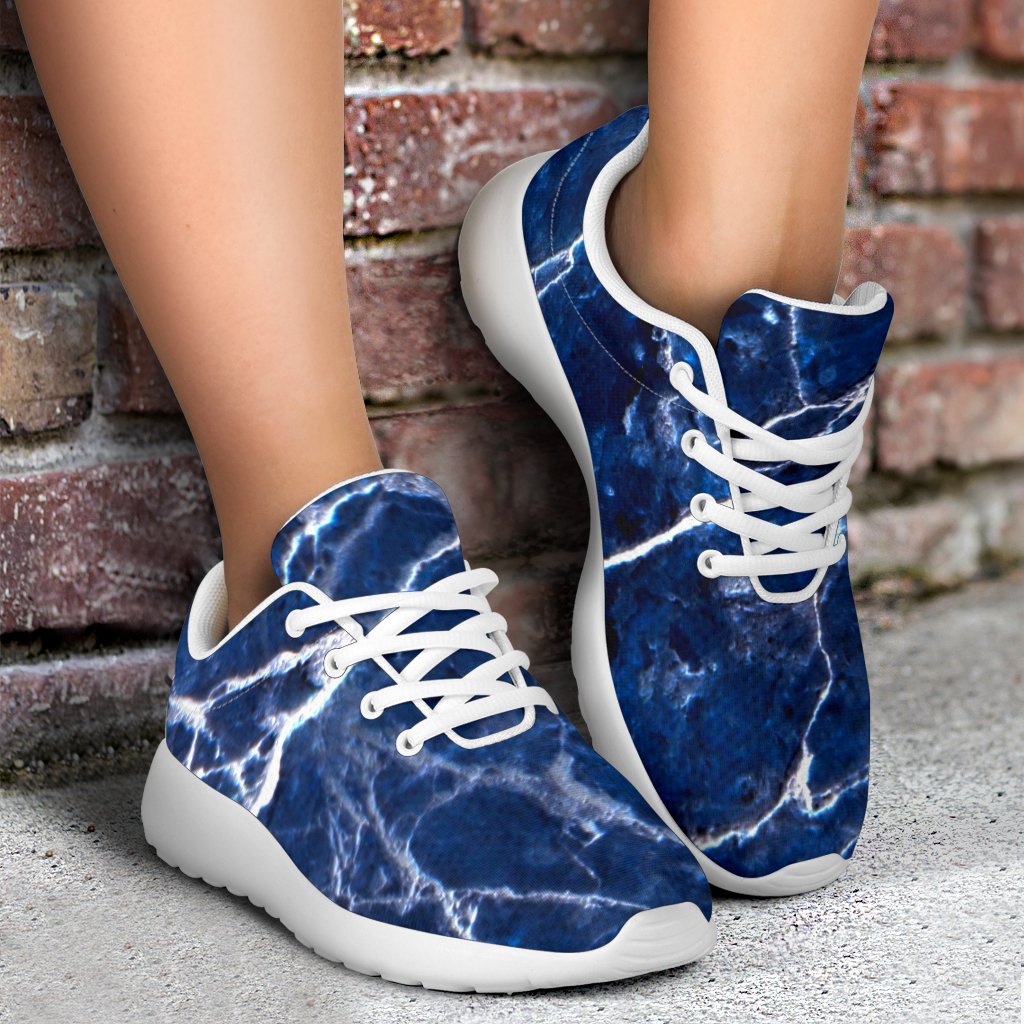 Blue White Marble Print Sport Shoes GearFrost