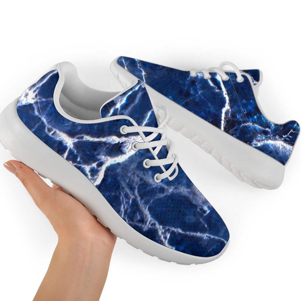 Blue White Marble Print Sport Shoes GearFrost