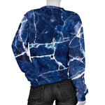 Blue White Marble Print Women's Crewneck Sweatshirt GearFrost