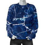 Blue White Marble Print Women's Crewneck Sweatshirt GearFrost