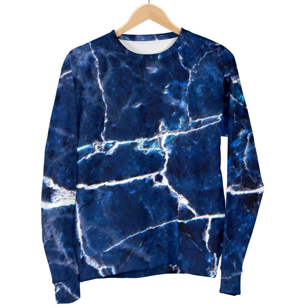 Blue White Marble Print Women's Crewneck Sweatshirt GearFrost