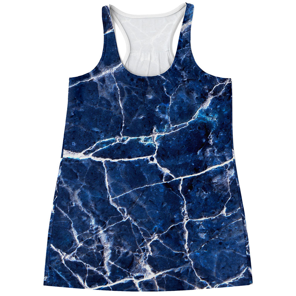 Blue White Marble Print Women's Racerback Tank Top