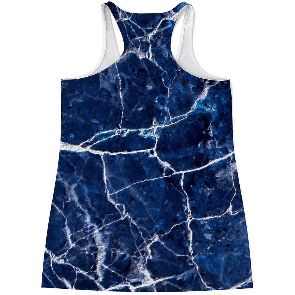 Blue White Marble Print Women's Racerback Tank Top