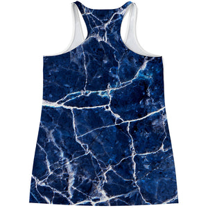 Blue White Marble Print Women's Racerback Tank Top