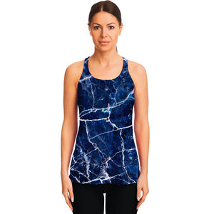 Blue White Marble Print Women's Racerback Tank Top