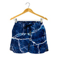 Blue White Marble Print Women's Shorts