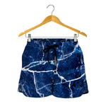 Blue White Marble Print Women's Shorts