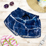 Blue White Marble Print Women's Shorts