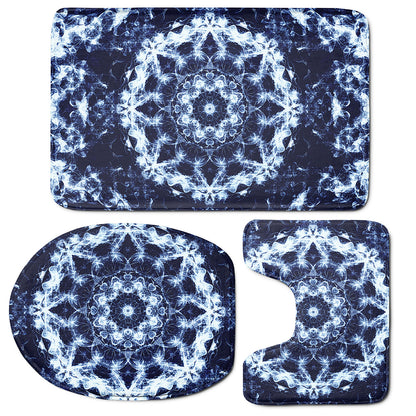 Blue Winter Mandala Print 3 Piece Bath Mat Set
