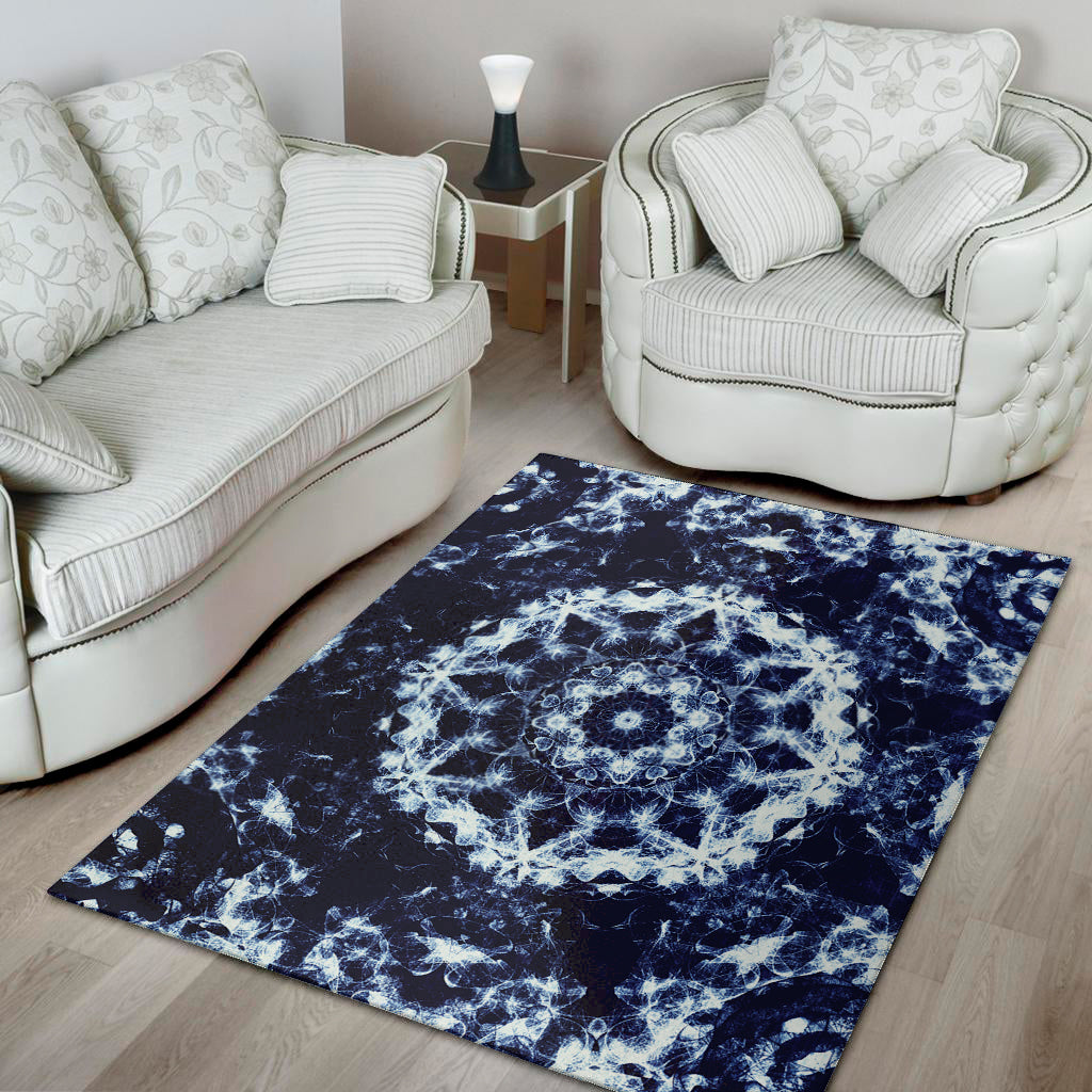 Blue Winter Mandala Print Area Rug