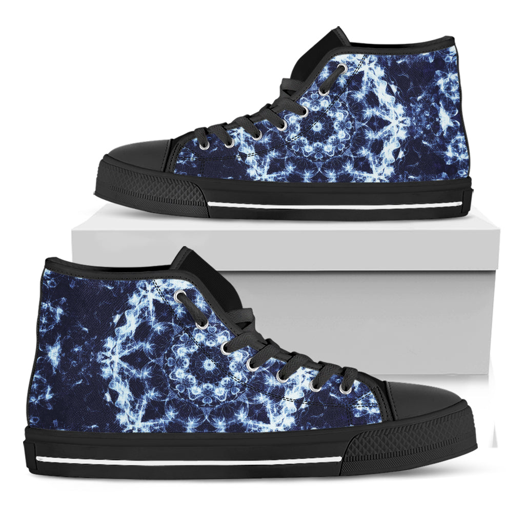 Blue Winter Mandala Print Black High Top Shoes