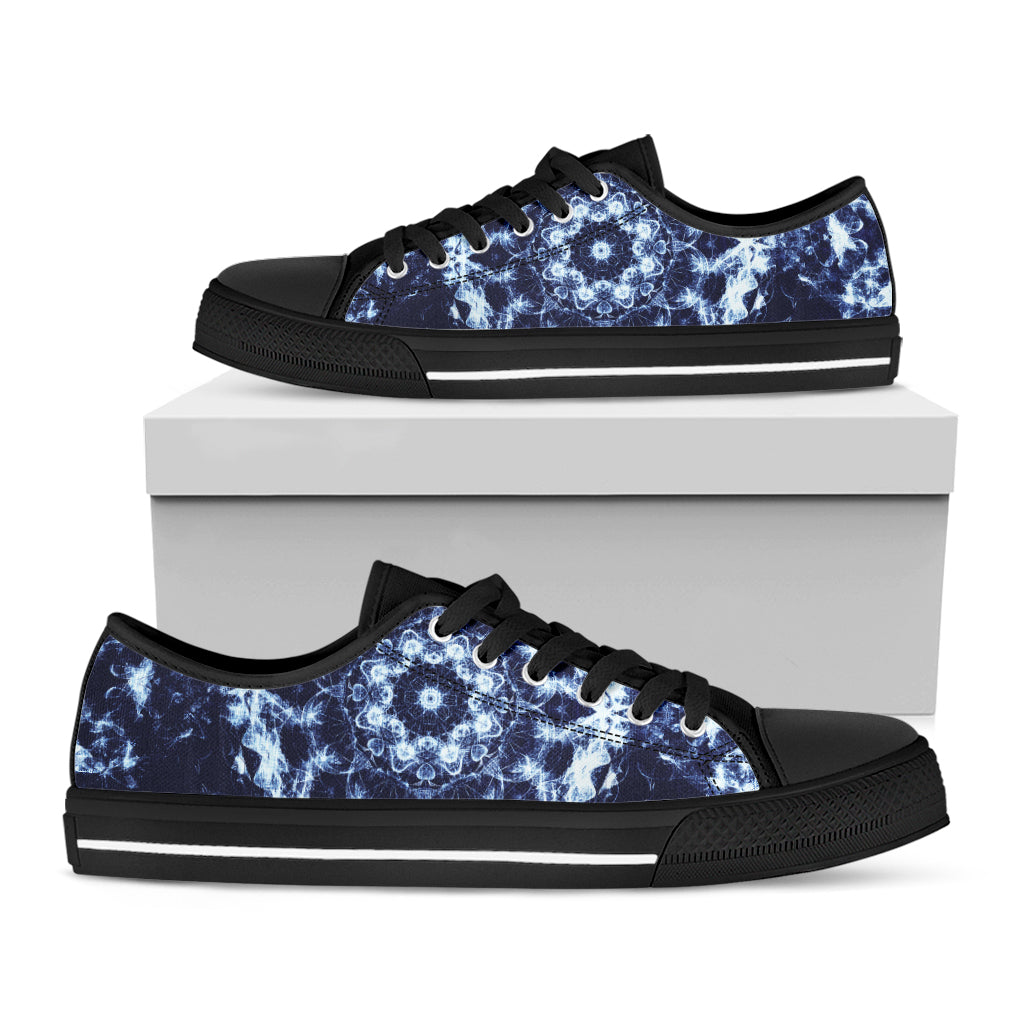 Blue Winter Mandala Print Black Low Top Shoes