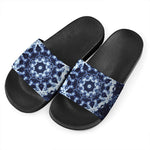 Blue Winter Mandala Print Black Slide Sandals