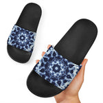 Blue Winter Mandala Print Black Slide Sandals