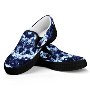 Blue Winter Mandala Print Black Slip On Shoes