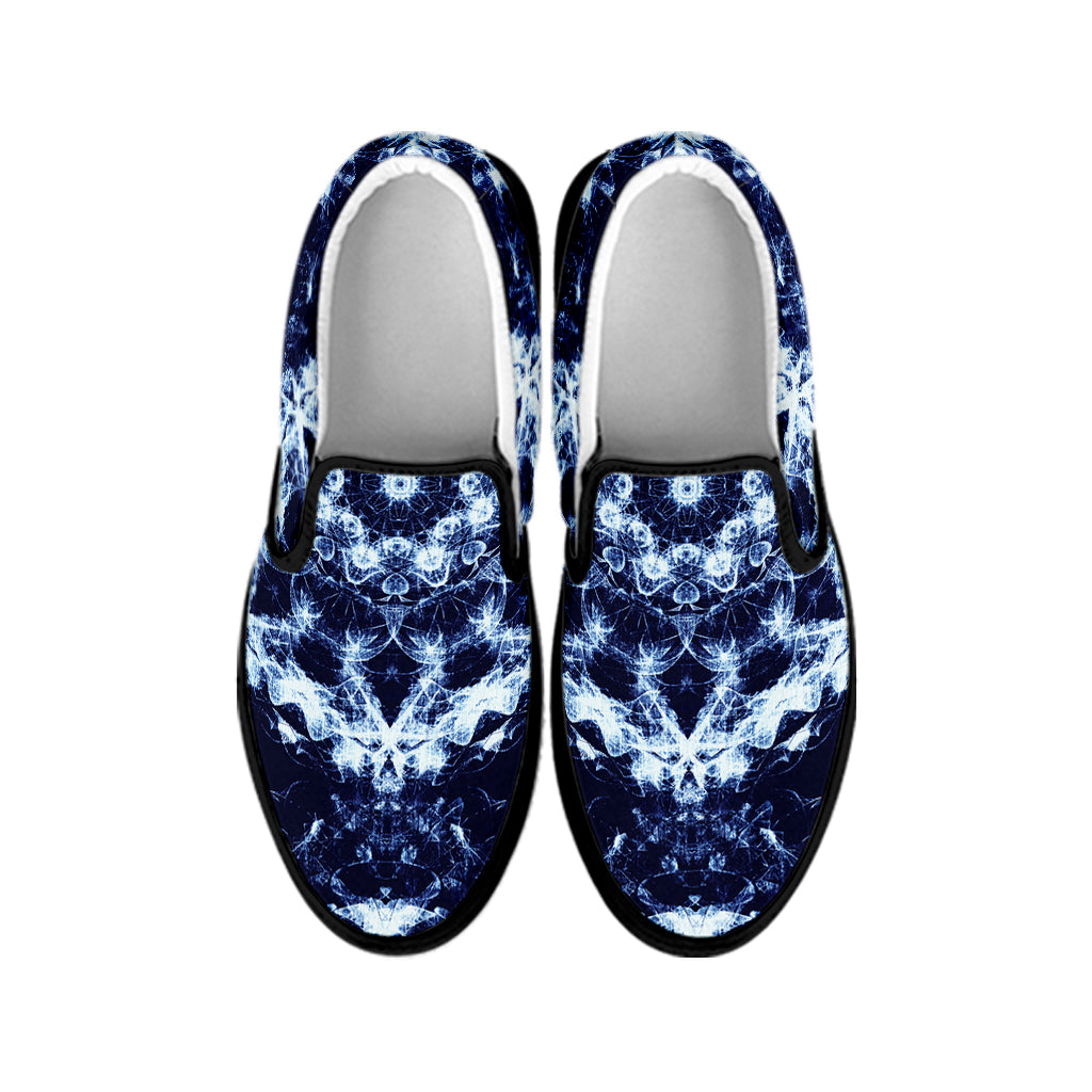 Blue Winter Mandala Print Black Slip On Shoes