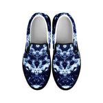 Blue Winter Mandala Print Black Slip On Shoes