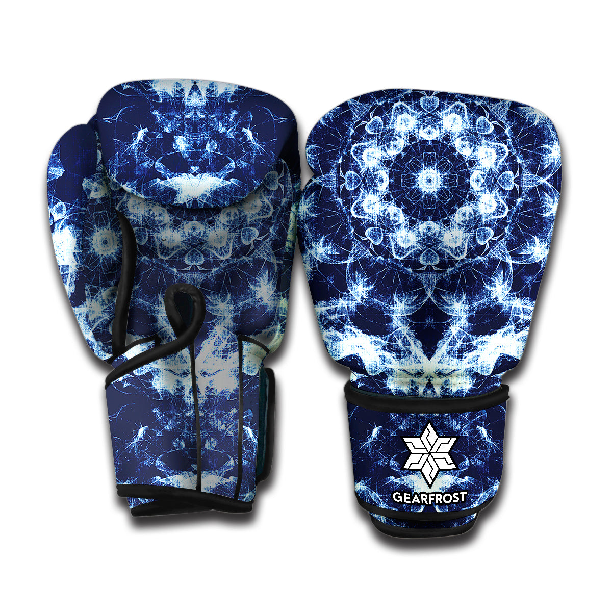 Blue Winter Mandala Print Boxing Gloves