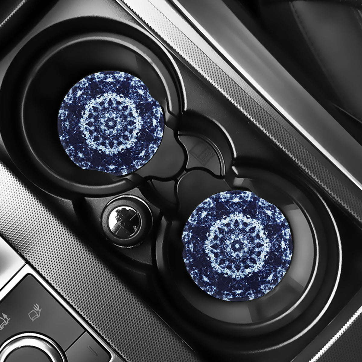 Blue Winter Mandala Print Car Coasters