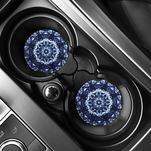 Blue Winter Mandala Print Car Coasters