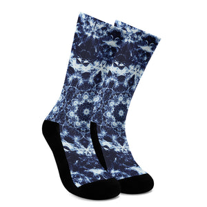 Blue Winter Mandala Print Crew Socks