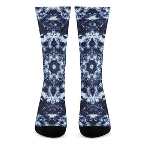 Blue Winter Mandala Print Crew Socks