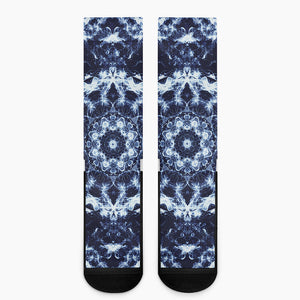 Blue Winter Mandala Print Crew Socks