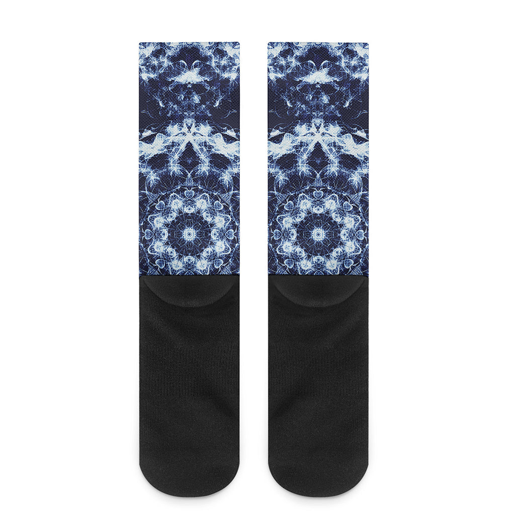 Blue Winter Mandala Print Crew Socks