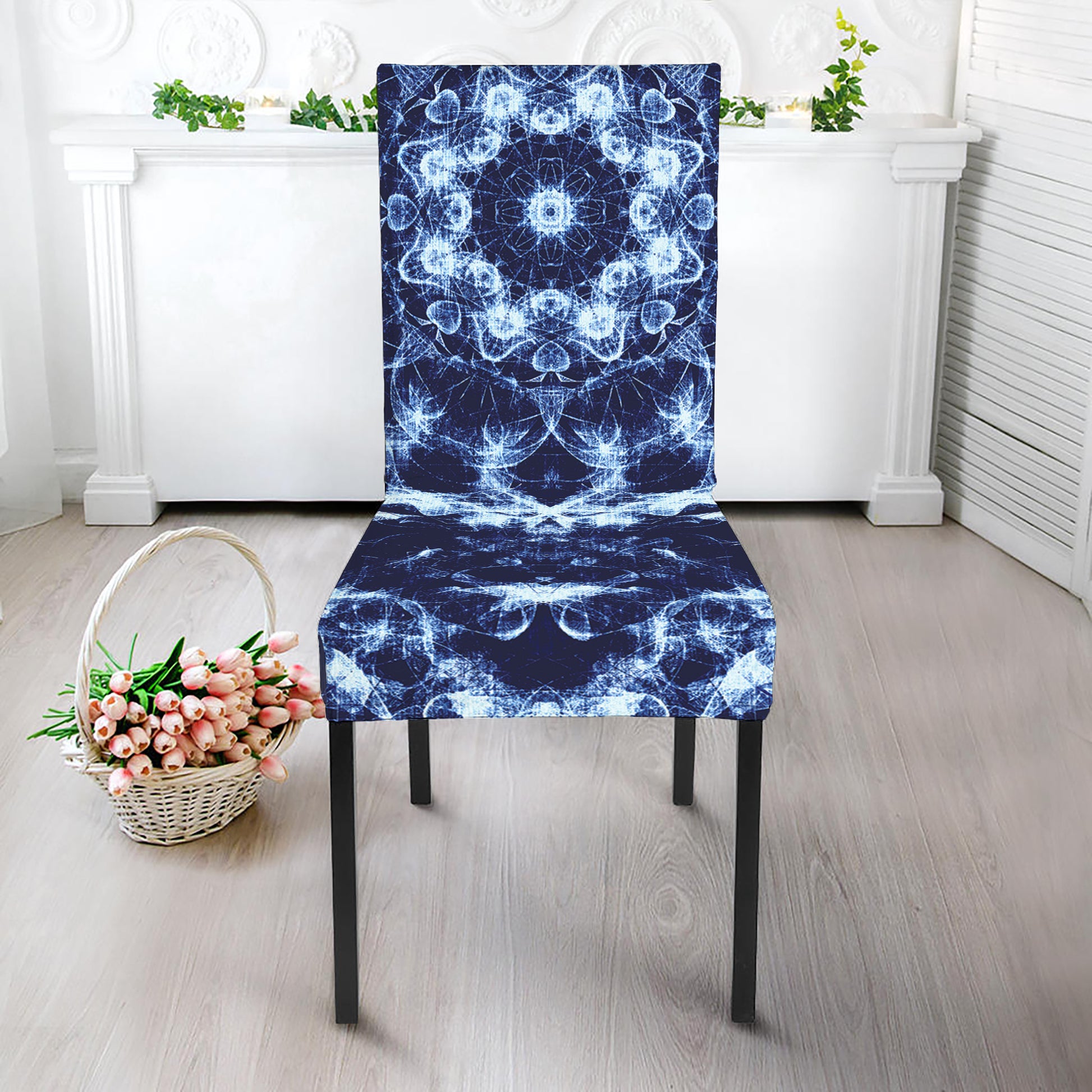 Blue Winter Mandala Print Dining Chair Slipcover