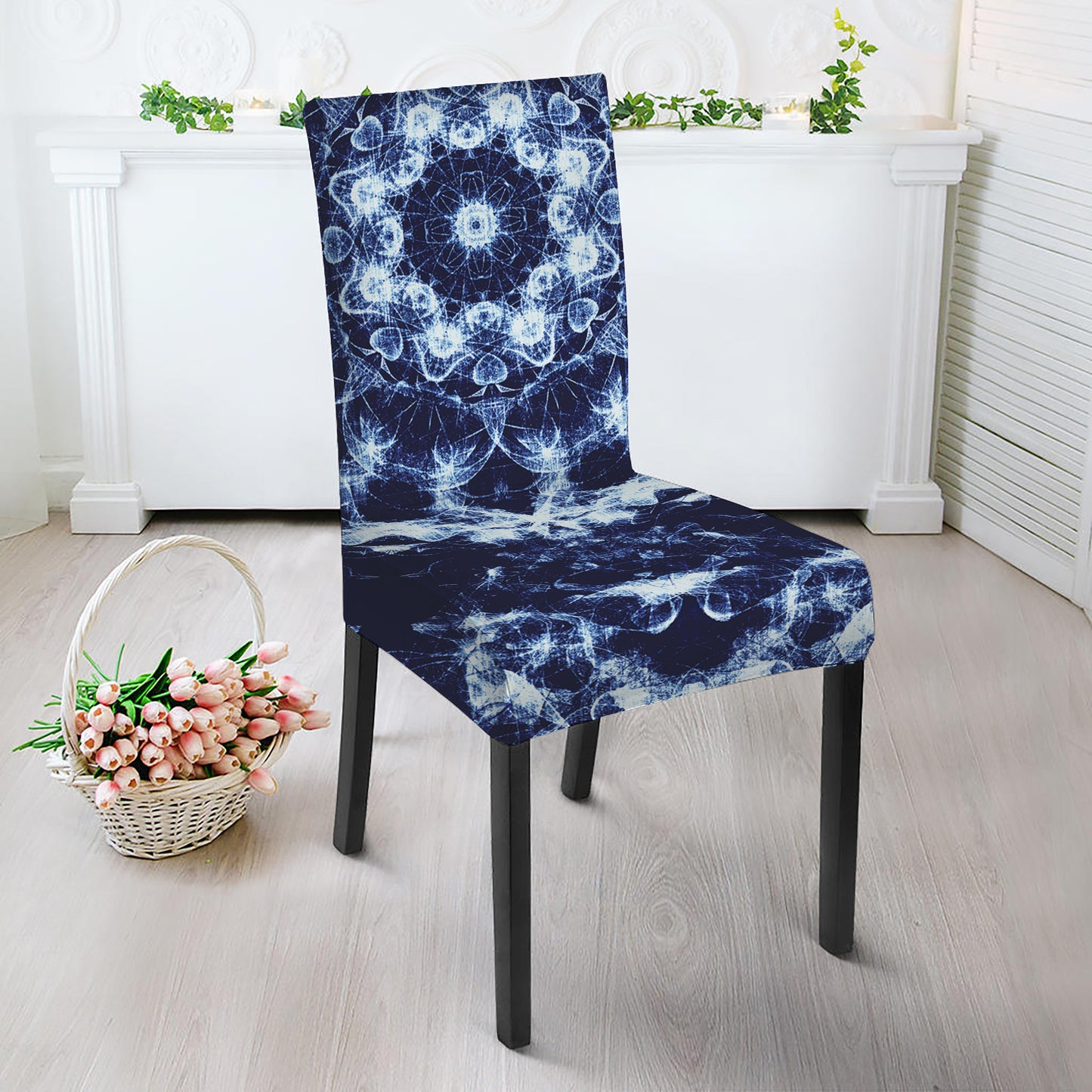 Blue Winter Mandala Print Dining Chair Slipcover