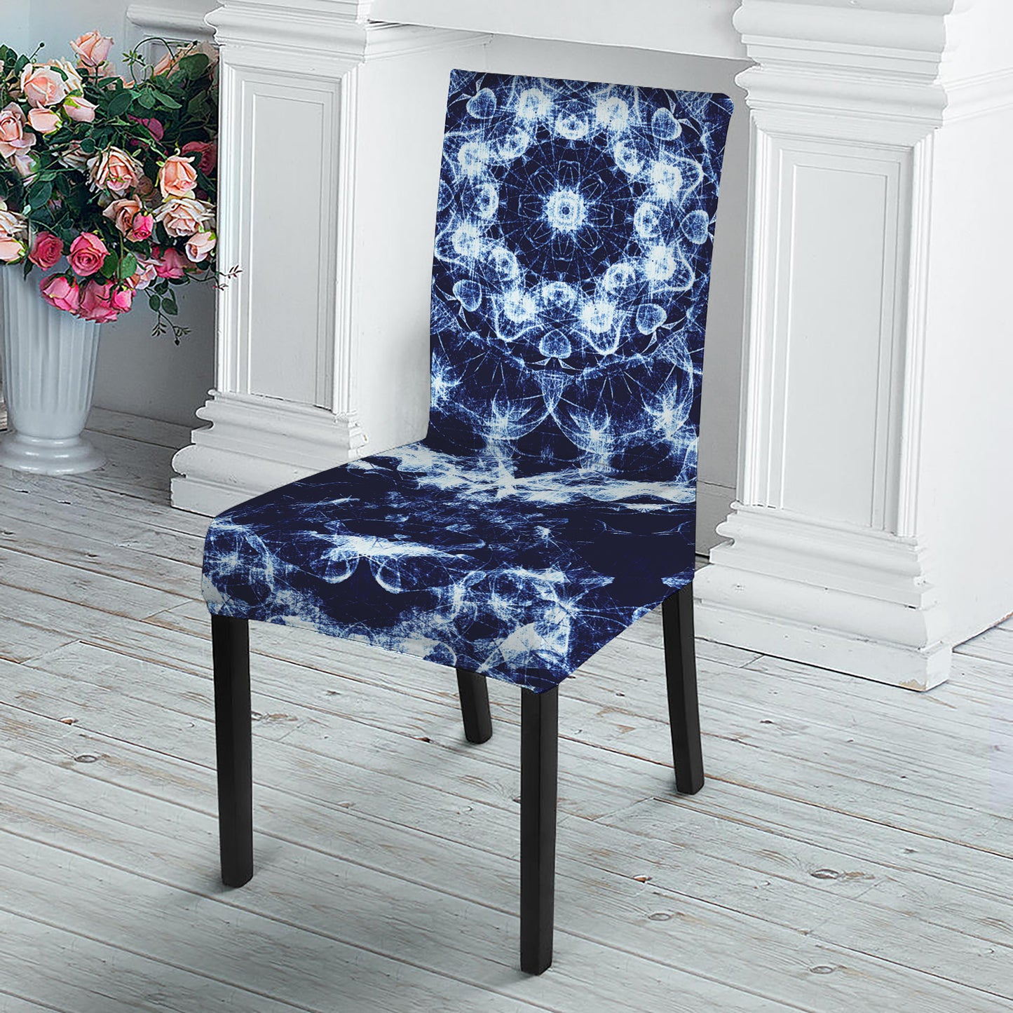 Blue Winter Mandala Print Dining Chair Slipcover
