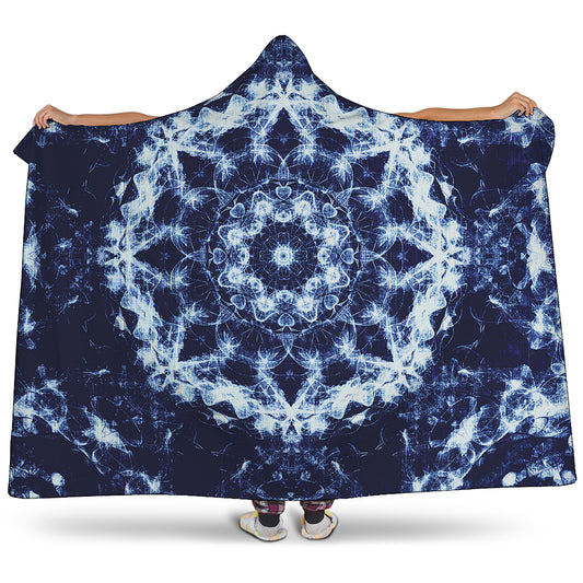 Blue Winter Mandala Print Hooded Blanket