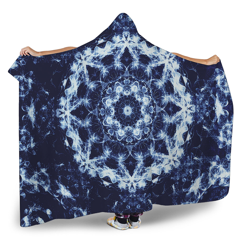 Blue Winter Mandala Print Hooded Blanket