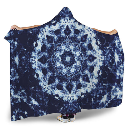 Blue Winter Mandala Print Hooded Blanket