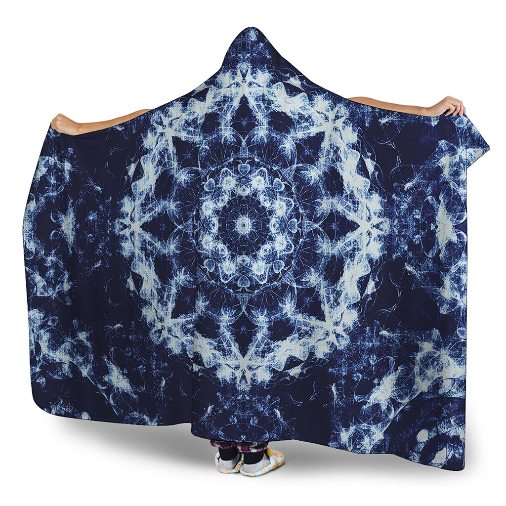 Blue Winter Mandala Print Hooded Blanket