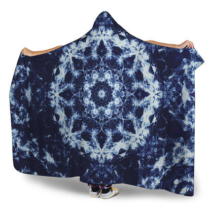 Blue Winter Mandala Print Hooded Blanket